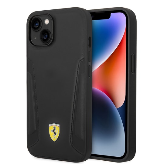 Apple iPhone 14 Plus Kılıf Ferrari Orjinal Lisanslı M-safe Şarj Özellikli Deri Kenarları Damgalı Dizayn Kapak