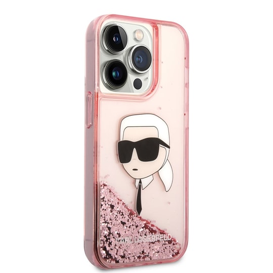 Apple iPhone 14 Pro Kılıf Karl Lagerfeld Sıvılı Simli Karl Head Dizayn Kapak