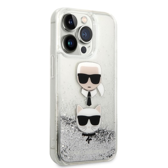 Apple iPhone 14 Pro Kılıf Karl Lagerfeld Sıvılı Simli K&C Head Dizayn Kapak