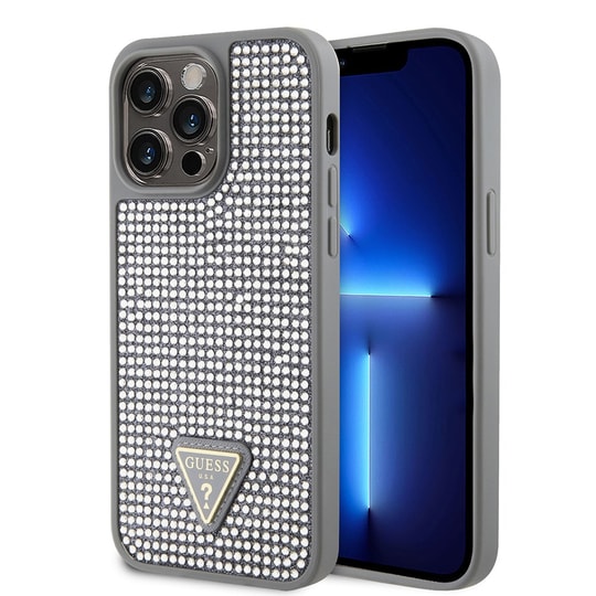 Apple iPhone 14 Pro Max Kılıf Guess Orjinal Lisanslı Taşlı Arka Yüzey Üçgen Logolu Kapak