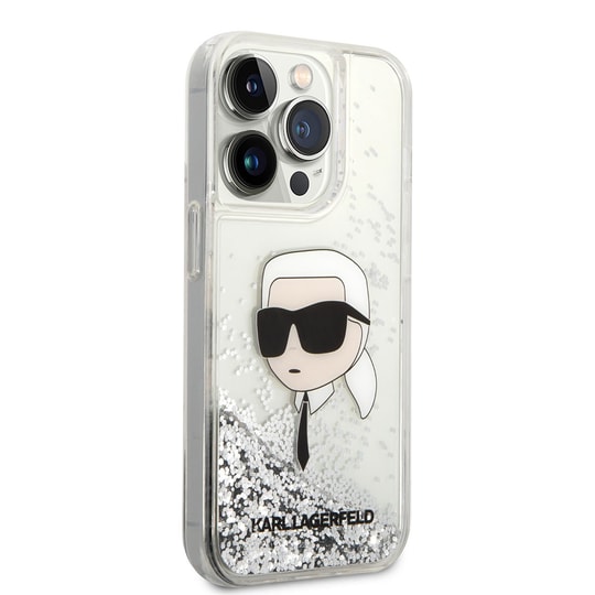 Apple iPhone 14 Pro Max Kılıf Karl Lagerfeld Sıvılı Simli Karl Head Dizayn Kapak