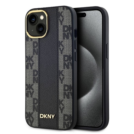 Apple iPhone 15 Kılıf DKNY Orjinal Lisanslı M-safe Şarj Özellikli 3D Yazılı Checkered Pattern Kapak
