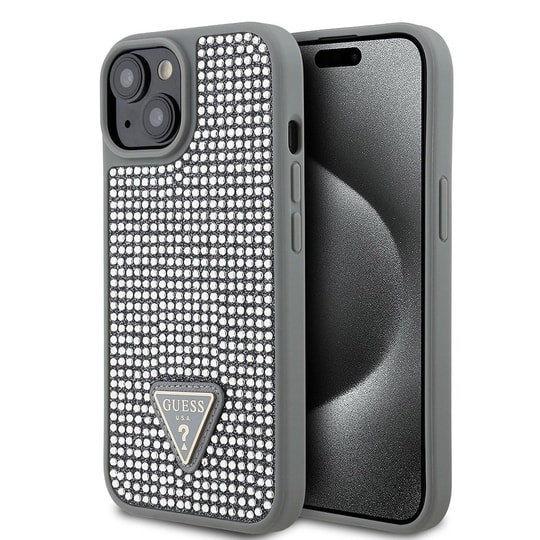 Apple iPhone 15 Kılıf Guess Orjinal Lisanslı Taşlı Arka Yüzey Üçgen Logolu Kapak