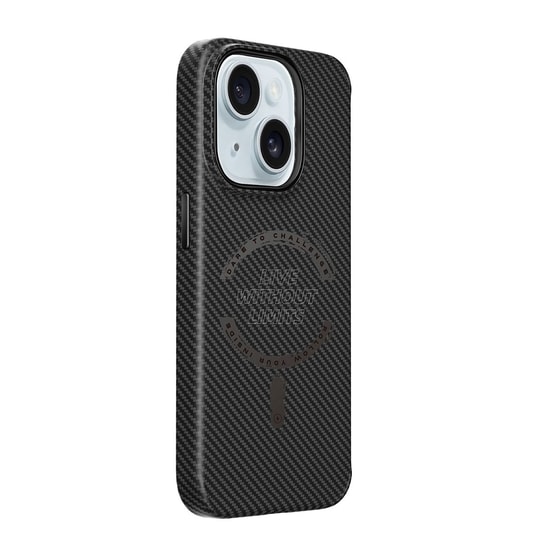 Apple iPhone 15 Plus Kılıf Wiwu LCC-107 Karbon Fiber M-safe Şarj Özellikli Kamera Korumalı Kabon Kapak