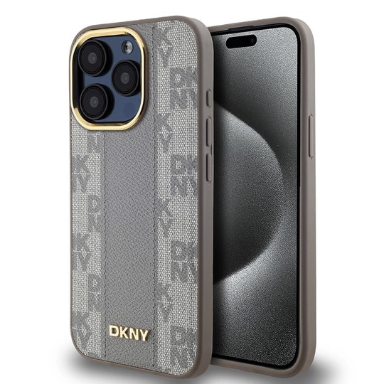 Apple iPhone 15 Pro Kılıf DKNY Orjinal Lisanslı M-safe Şarj Özellikli 3D Yazılı Checkered Pattern Kapak