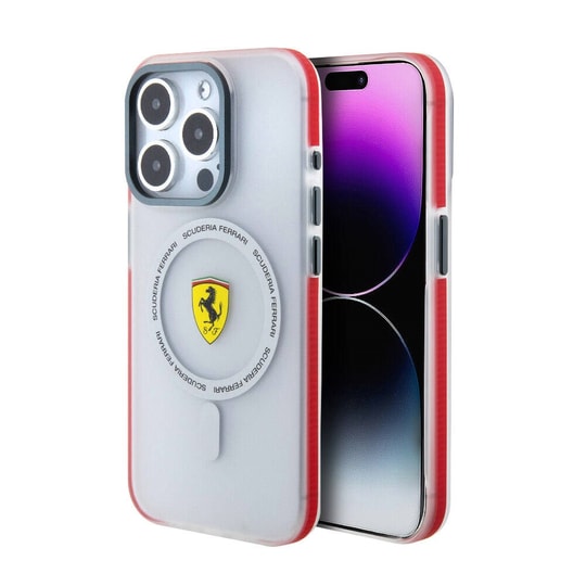 Apple iPhone 15 Pro Kılıf Ferrari Orjinal Lisanslı M-safe Şarj Özellikli Kontrast Bumper SF Ring Kapak