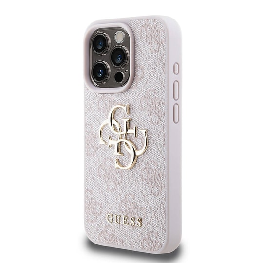 Apple iPhone 15 Pro Kılıf Guess Orjinal Lisanslı PU Deri Yazı ve 4G Metal Logolu Desenli Kapak