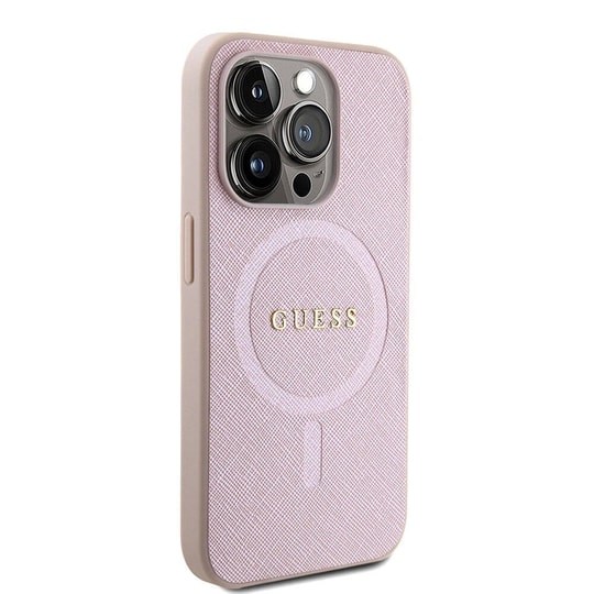 Apple iPhone 15 Pro Kılıf Guess Orjinal Lisanslı M-safe Şarj Özellikli Yazı Logolu Saffiano Kapak