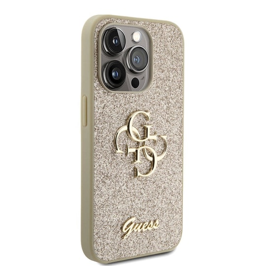 Apple iPhone 15 Pro Kılıf Guess Orjinal Lisanslı 4G Büyük Metal Logolu Glitter Kapak