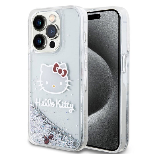 Apple iPhone 15 Pro Kılıf Hello Kitty Orjinal Lisanslı İkonik Sıvılı Glitter Kapak