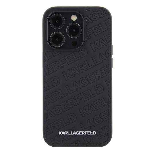 Apple iPhone 15 Pro Kılıf Karl Lagerfeld Orjinal Lisanslı Metal Yazı Logolu Dikişli Logo Arka Yüzey Kapitone Kapak