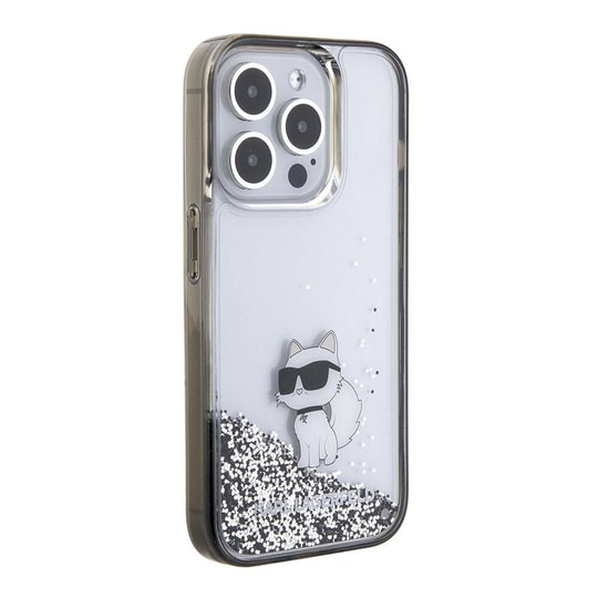 Apple iPhone 15 Pro Kılıf Karl Lagerfeld Choupette Sıvılı Glitter Orjinal Lisanslı Kapak