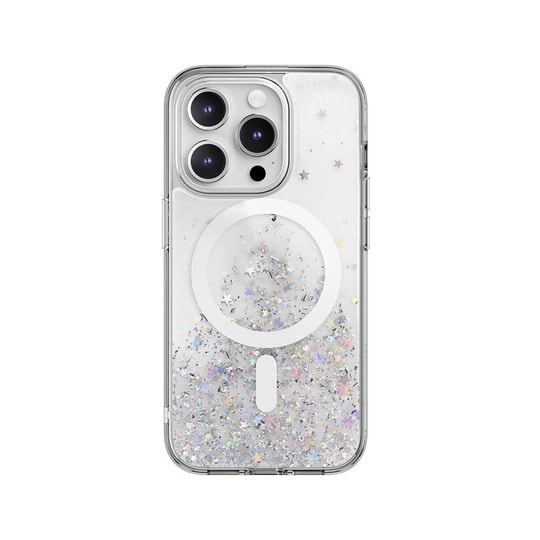 Apple iPhone 15 Pro Kılıf M-safe Şarj Özellikli Parlayan Simli Şeffaf Lisanslı Switcheasy Starfield-M Kapak