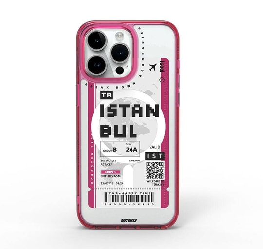 Apple iPhone 15 Pro Kılıf M-safe Şarj Özellikli Bilet Desenli Wiwu Turkey B Serisi Kapak