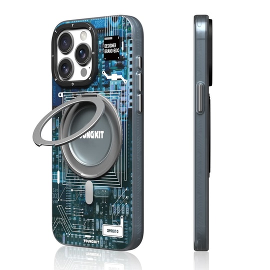 Apple iPhone 15 Pro Kılıf M-safe Şarj Özellikli Youngkit 360° Standlı Technology Serisi Kapak