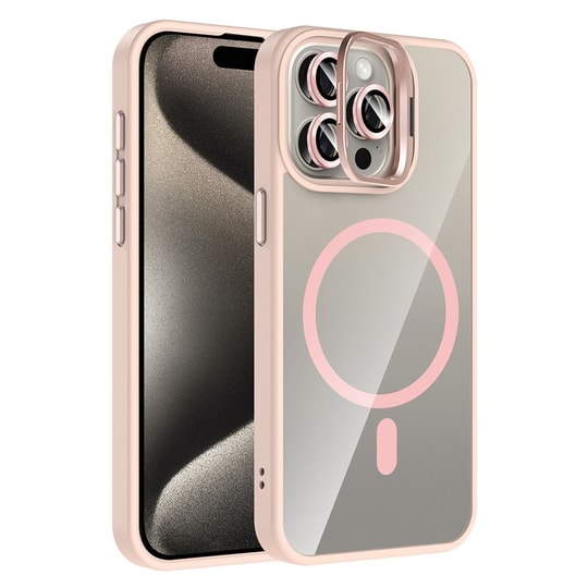 Apple iPhone 15 Pro Kılıf Standlı ve Kamera Lens Hediyeli M-Safe Şarj Özellikli Zore Etro Kapak