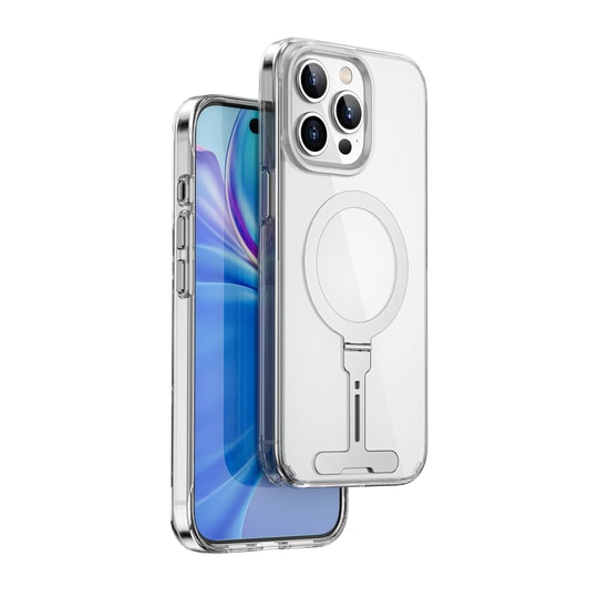 Apple iPhone 15 Pro Kılıf Wiwu FYY-014 M-safe Şarj Özellikli Alüminyum Alaşım Metal Standlı Şeffaf Kapak