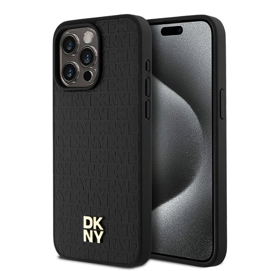 Apple iPhone 15 Pro Max Kılıf DKNY Orjinal Lisanslı M-safe Şarj Özellikli 3D Yazılı Repeat Pattern Kapak