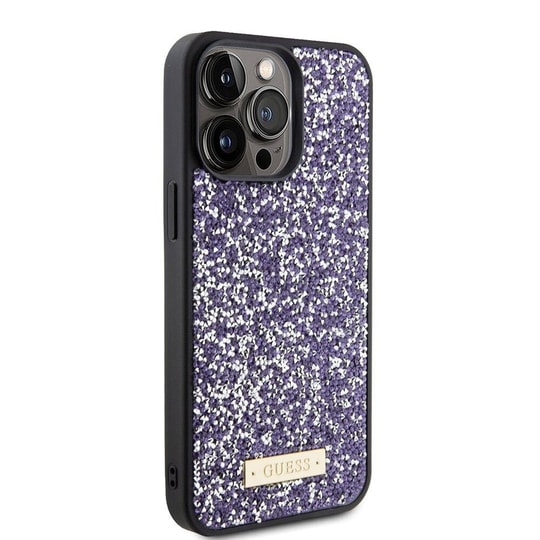 Apple iPhone 15 Pro Max Kılıf Guess Orjinal Lisanslı Taşlı Arka Yüzey Metal Yazı Logolu Kapak