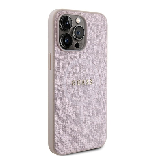 Apple iPhone 15 Pro Max Kılıf Guess Orjinal Lisanslı M-safe Şarj Özellikli Yazı Logolu Saffiano Kapak