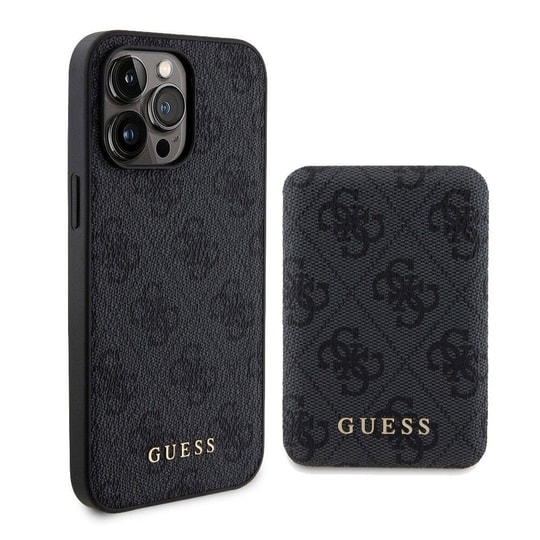 Apple iPhone 15 Pro Max Kılıf Guess Orjinal Lisanslı M-safe Şarj Özellikli Yazı Logolu 4G Desenli Kapak + Powerbank 5000mAh 2in1 Set