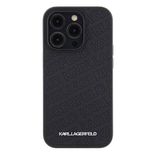 Apple iPhone 15 Pro Max Kılıf Karl Lagerfeld Orjinal Lisanslı Metal Yazı Logolu Dikişli Logo Arka Yüzey Kapitone Kapak