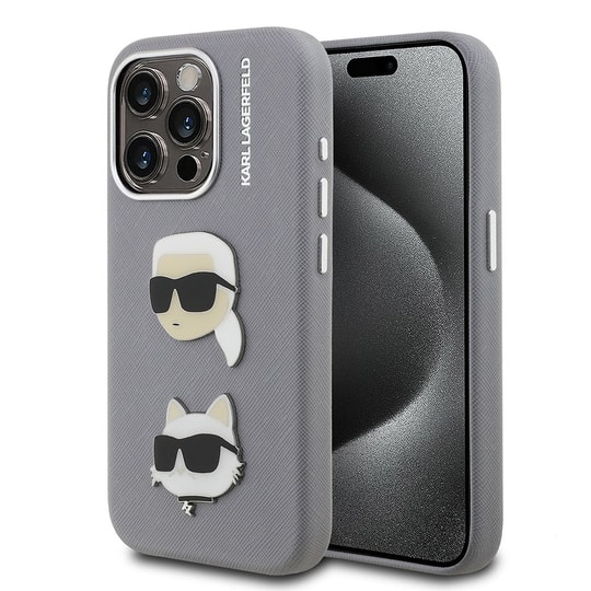 Apple iPhone 15 Pro Max Kılıf Karl Lagerfeld Orjinal Lisanslı K&C Heads Pin Kapak