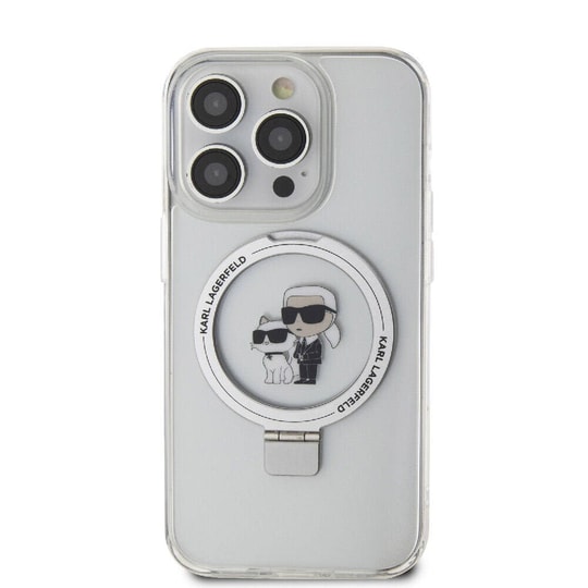 Apple iPhone 15 Pro Max Kılıf Karl Lagerfeld Orjinal Lisanslı M-safe Şarj Özellikli K&C İkonik Baskılı Ring Standlı Kapak