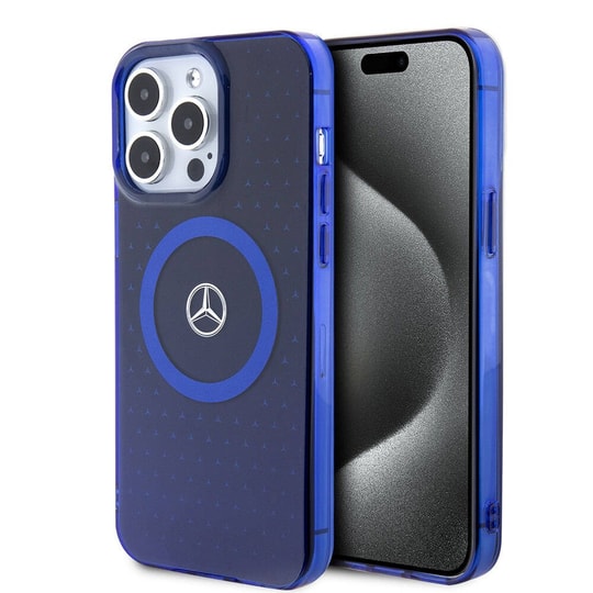 Apple iPhone 15 Pro Max Kılıf Mercedes Benz Orjinal Lisanslı M-safe Şarj Özellikli Çift Katmanlı Mavi Yıldız Desenli Kapak