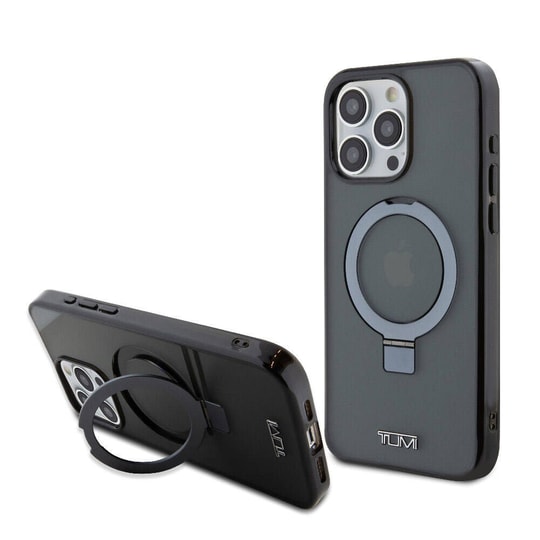 Apple iPhone 15 Pro Max Kılıf TUMI Orjinal Lisanslı M-safe Şarj Özellikli PC TPU Metal Logolu Ring Standlı Kapak