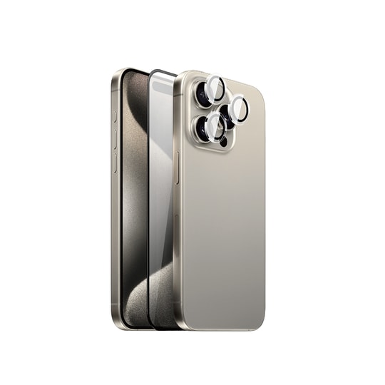 Apple iPhone 15 Pro Wiwu Wi-IP002 2in1 Temperli Cam Ahize Toz Önleyici Ekran Koruyucu ve Kamera Lens Koruyucu Set