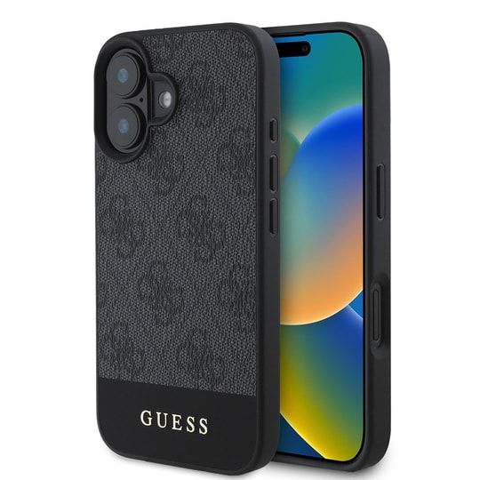 Apple iPhone 16 Kılıf Guess Orjinal Lisanslı M-safe Şarj Özellikli PU Deri Şerit Logo Dizaynlı Kapak