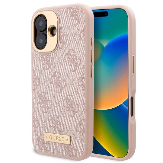 Apple iPhone 16 Kılıf Guess Orjinal Lisanslı M-safe Şarj Özellikli PU 4G Desenli Metal Plaka Klasik Logolu Kapak