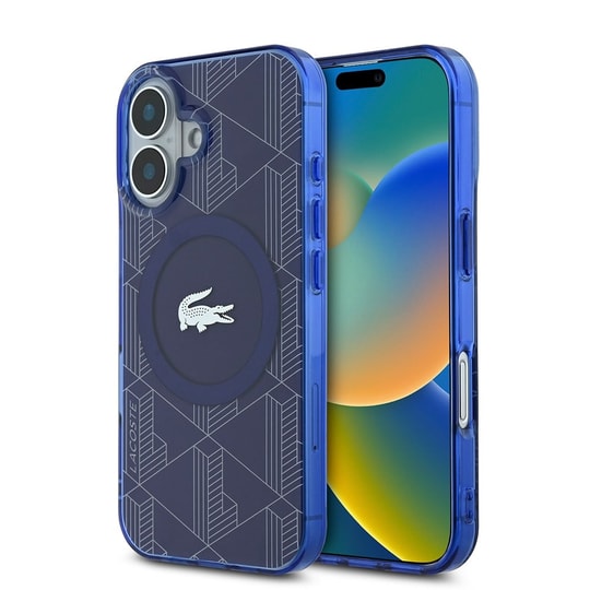 Apple iPhone 16 Kılıf Lacoste Orjinal Lisanslı M-safe Şarj Özellikli IML Baskılı Gümüş Timsah Logolu Monogram Kapak