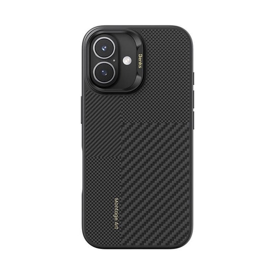 Apple iPhone 16 Kılıf M-safe Şarj Özellikli Karbon Fiber Benks Montage Hybrid ArmorPro Kevlar Kapak