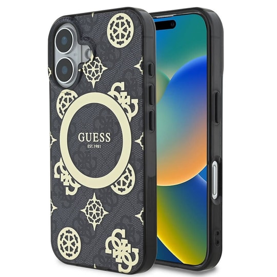 Apple iPhone 16 Plus Kılıf Guess Orjinal Lisanslı M-safe Şarj Özellikli 4G Desenli IML Yazı Logolu Peony Kapak