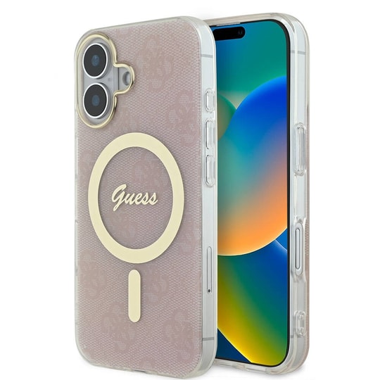 Apple iPhone 16 Plus Kılıf Guess Orjinal Lisanslı M-safe Şarj Özellikli Yazı Logolu 4G Desenli Kapak