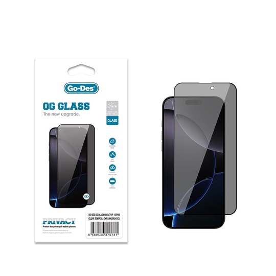 Apple iPhone 16 Pro Go Des OG Glass Privacy Antistatik Temperli Cam Ekran Koruyucu