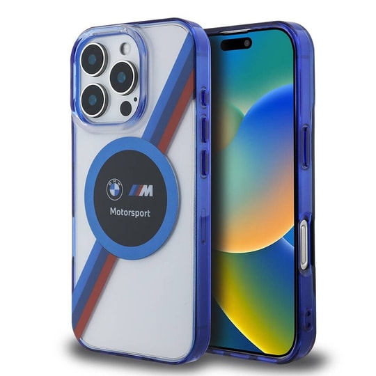 Apple iPhone 16 Pro Kılıf BMW Orjinal Lisanslı M-safe Şarj Özellikli M Logolu Üç Renk Çizgili Motorsport Circle Kapak