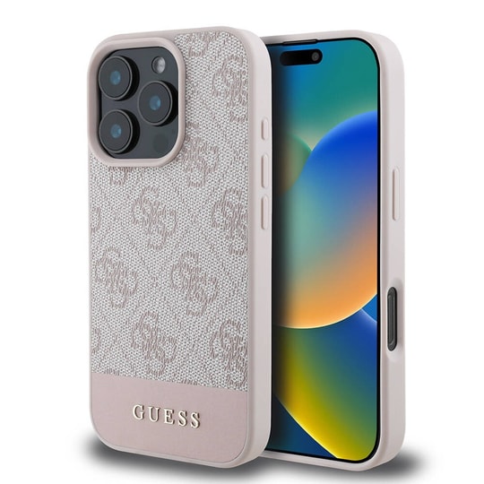 Apple iPhone 16 Pro Kılıf Guess Orjinal Lisanslı M-safe Şarj Özellikli PU Deri Şerit Logo Dizaynlı Kapak
