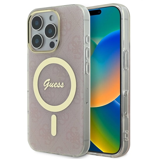 Apple iPhone 16 Pro Kılıf Guess Orjinal Lisanslı M-safe Şarj Özellikli Yazı Logolu 4G Desenli Kapak