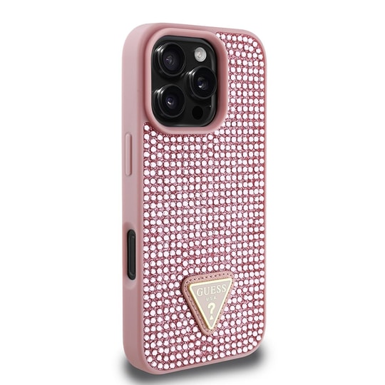 Apple iPhone 16 Pro Kılıf Guess Orjinal Lisanslı Taşlı Arka Yüzey Üçgen Logolu Kapak