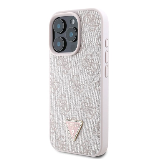 Apple iPhone 16 Pro Kılıf Guess Orjinal Lisanslı PU Deri Taşlı Üçgen Logo 4G Desenli Strass Kapak