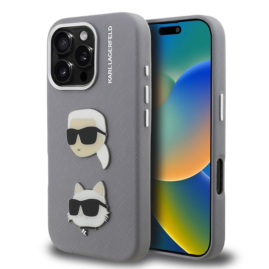 Apple iPhone 16 Pro Kılıf Karl Lagerfeld Orjinal Lisanslı K&C Heads Pin Kapak