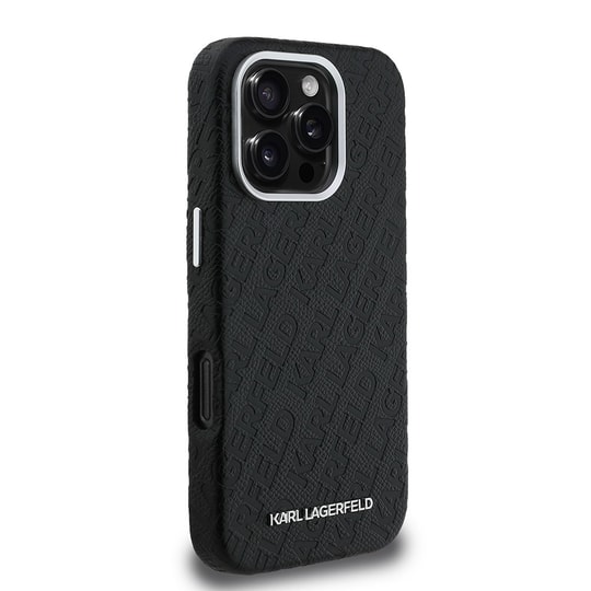 Apple iPhone 16 Pro Kılıf Karl Lagerfeld Orjinal Lisanslı PU Deri Damgalı Metal Yazı Logolu Kapak