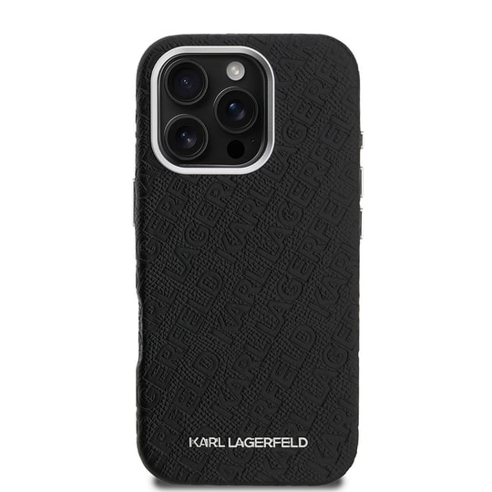 Apple iPhone 16 Pro Kılıf Karl Lagerfeld Orjinal Lisanslı PU Deri Damgalı Metal Yazı Logolu Kapak
