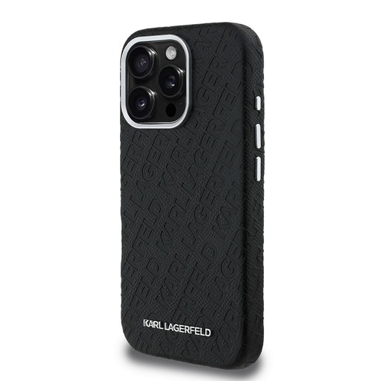 Apple iPhone 16 Pro Kılıf Karl Lagerfeld Orjinal Lisanslı PU Deri Damgalı Metal Yazı Logolu Kapak