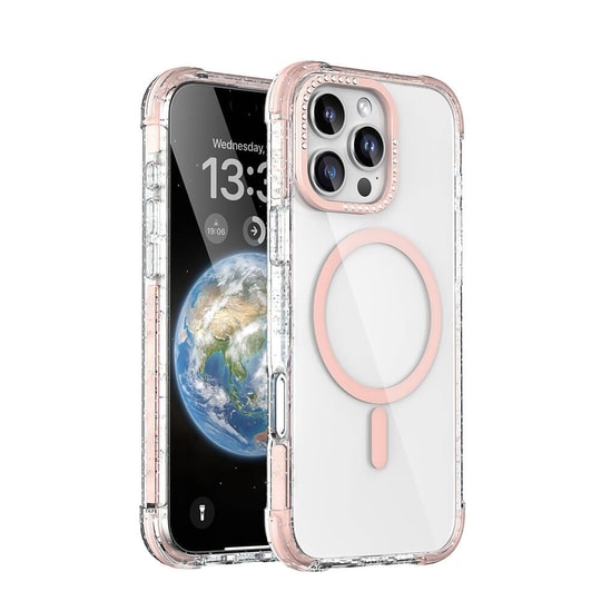 Apple iPhone 16 Pro Kılıf M-safe Şarj Özellikli Taşlı ve Simli Tasarım Mutural Blink Kapak