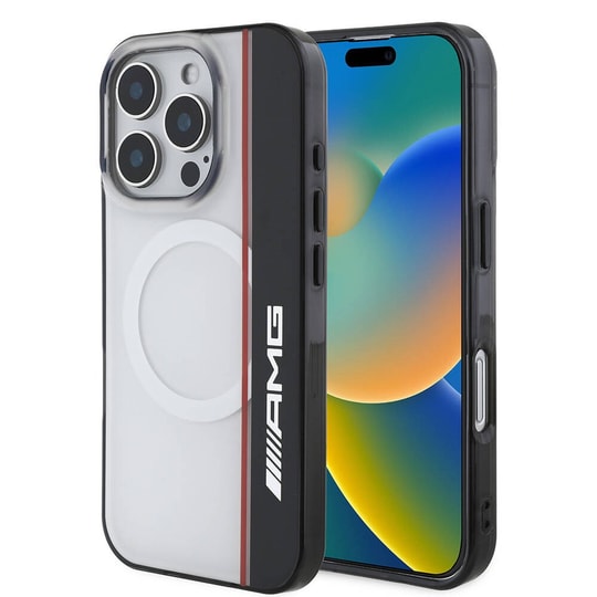 Apple iPhone 16 Pro Max Kılıf AMG Orjinal Lisanslı M-safe Şarj Özellikli IML Baskı Logolu Çift Katmanlı Bow Lines Kapak