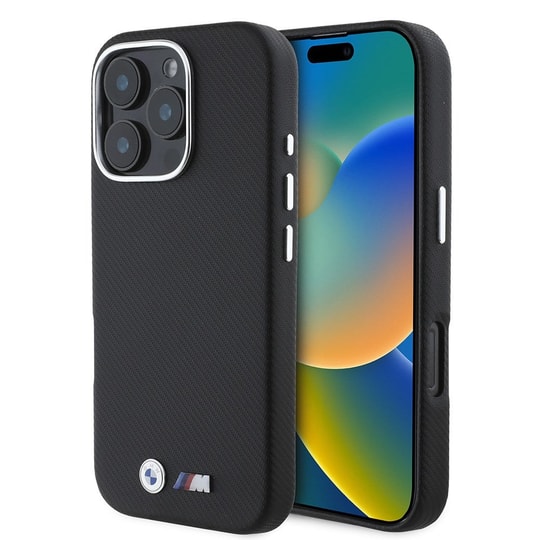 Apple iPhone 16 Pro Max Kılıf BMW Orjinal Lisanslı Tam Sarılmış Karbon Tasarımlı Metal Logo Suni Deri Kapak